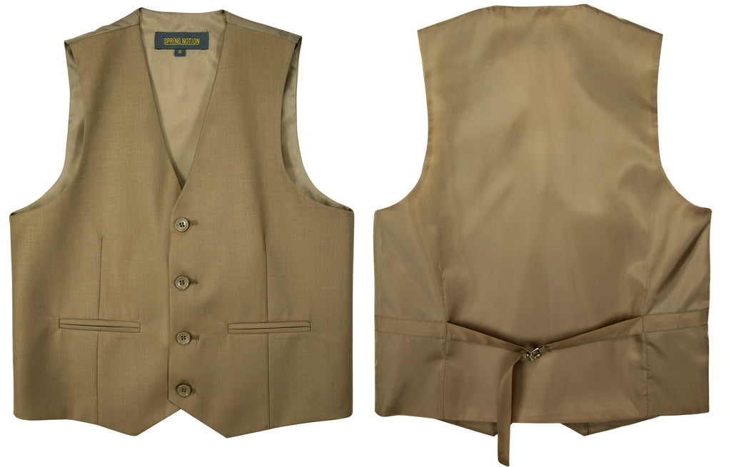 Boys' Khaki Four Button Suit Vest Waistcoat