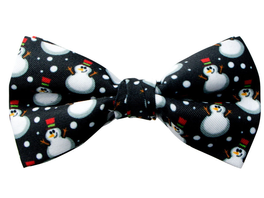 Boys' Printed Christmas Themed Bow Tie, Black Snowman