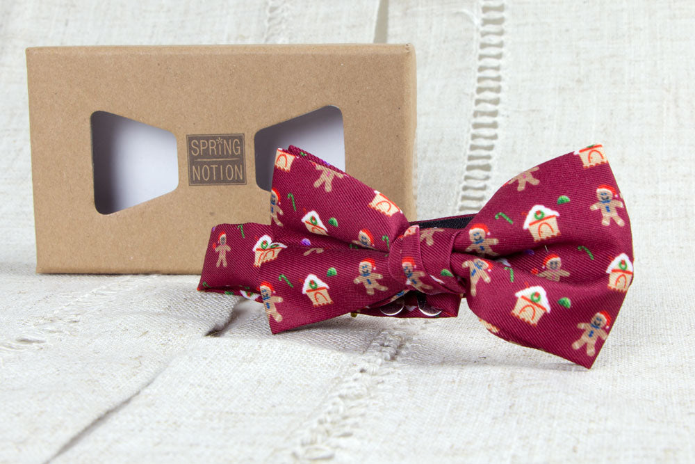 Boys' Printed Christmas Themed Bow Tie, Gingerbread Man