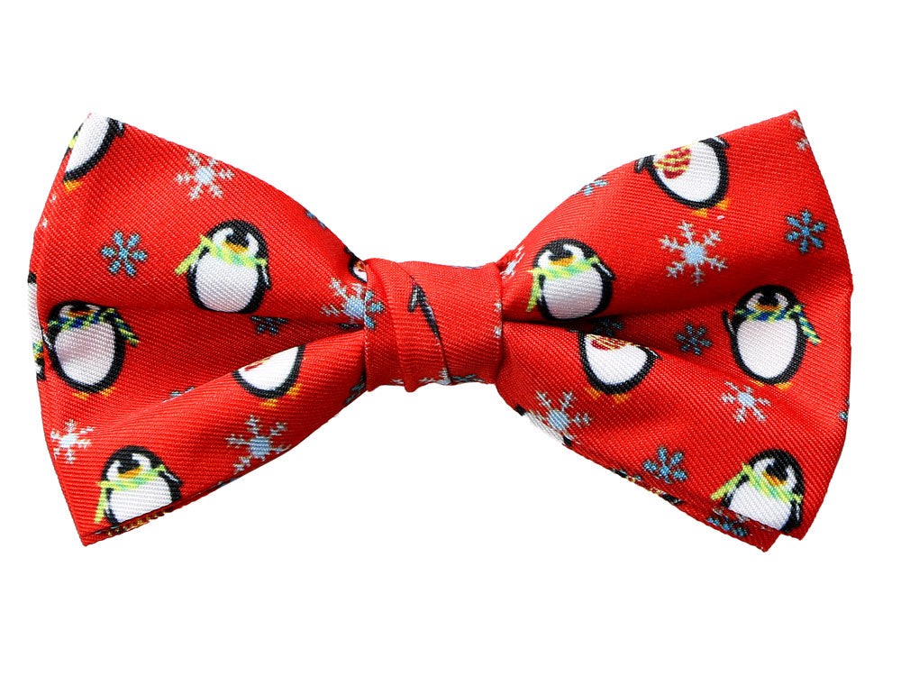 Boys' Printed Christmas Themed Bow Tie, Round Penguins