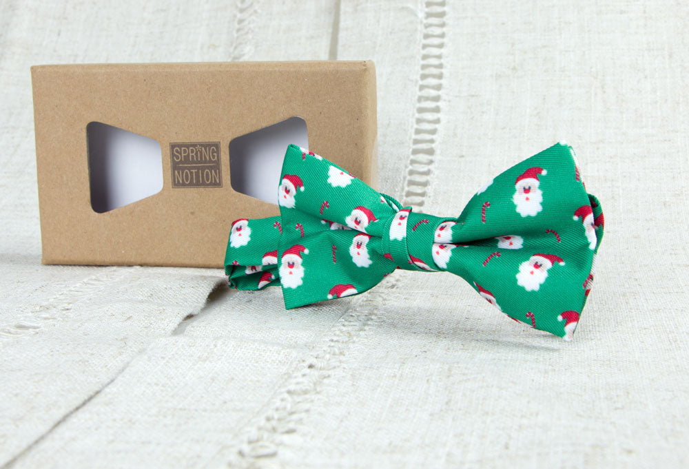 Boys' Printed Christmas Themed Bow Tie, Santa Face