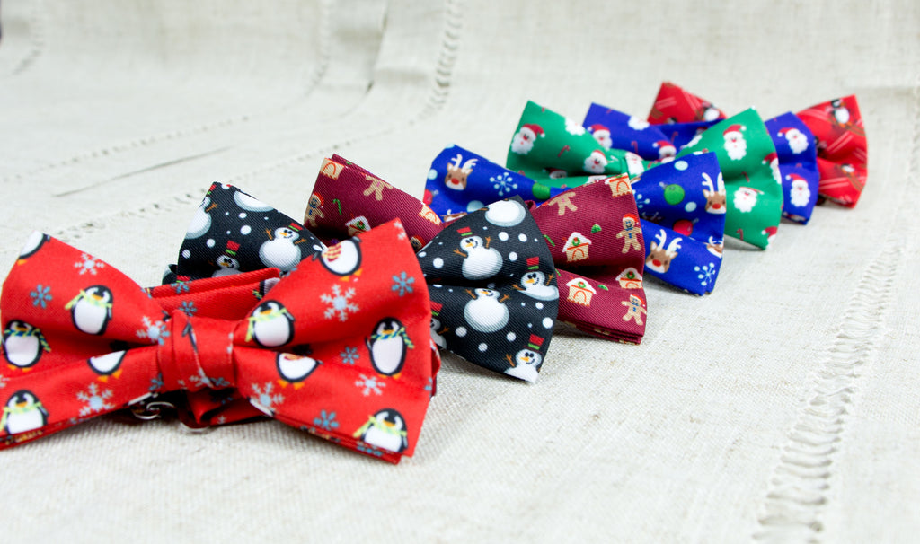 Boys' Printed Christmas Themed Bow Tie, Black Snowman