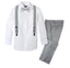 Boys' 4 Piece Suspenders Outfit, Light Grey/White/Grey w/White Stripes