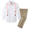 Boy's 4 Piece Suspenders Outfit, Tan White Pink