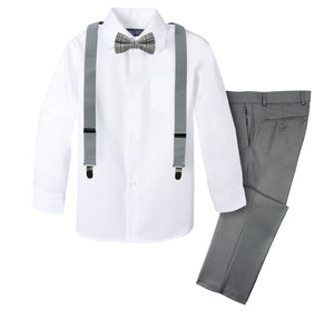 Boys' 4 Piece Suspenders Outfit, Grey/White/Medium Grey/Charcoal
