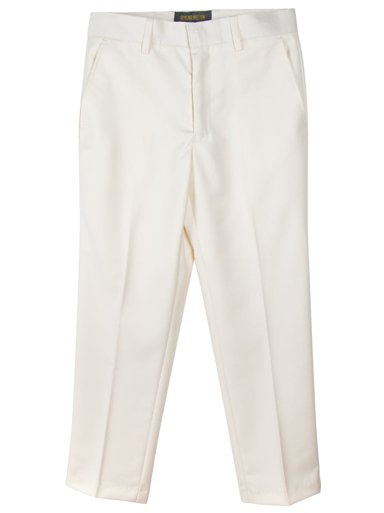 Boys' Off-White Flat Front Dress Pants