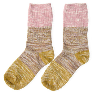 Women's Pink/Gold Colorful Cotton Crew Socks