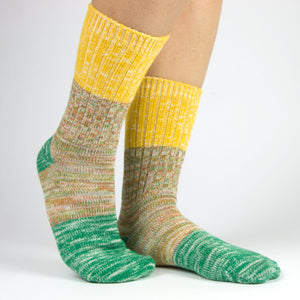 Women's Yellow/Green Colorful Cotton Crew Socks