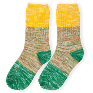 Women's Yellow/Green Colorful Cotton Crew Socks