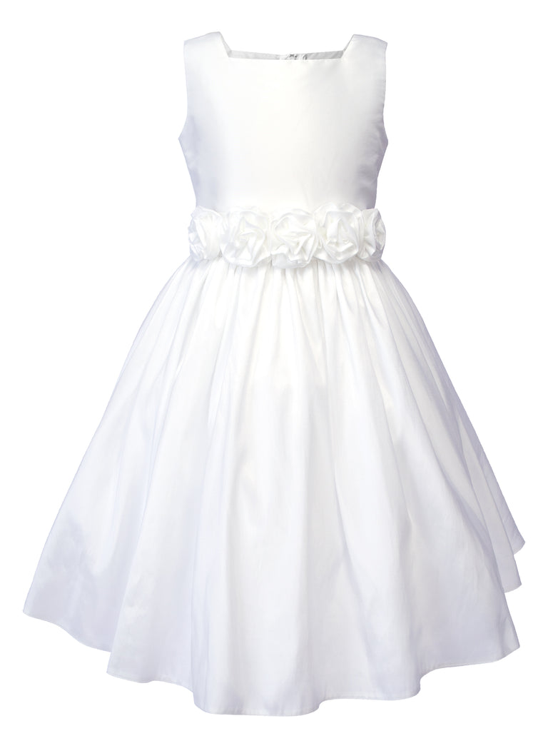 Girls' Flower Girl Dress with Rolled Flower Waistband and Bolero