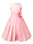 Girls' Sheer Neckline Red Satin Tea Length Flower Girl Dress