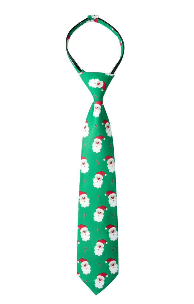 Boys' Printed Christmas Theme Pre-Tied Zipper Tie, Santa