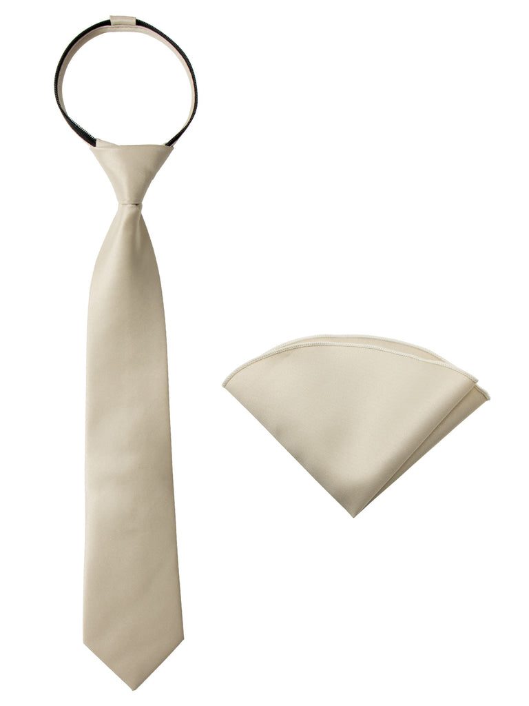 Boys' Satin Zipper Necktie and Handkerchief Set