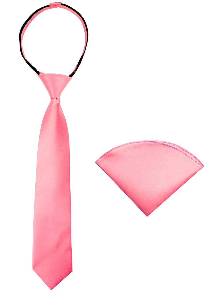 Boys' Satin Zipper Necktie and Handkerchief Set