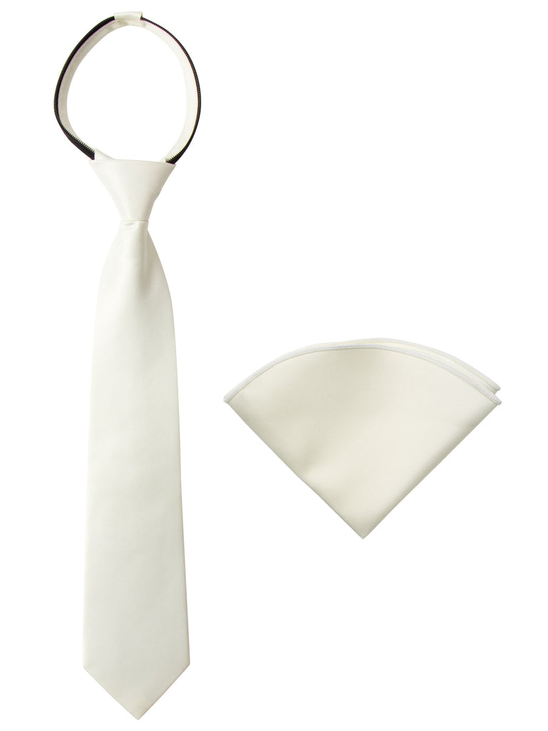 Boys' Satin Zipper Necktie and Handkerchief Set