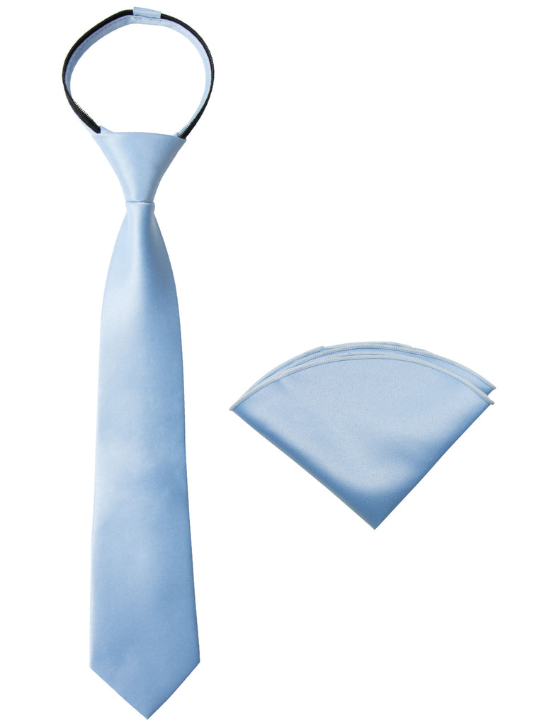 Boys' Satin Zipper Necktie and Handkerchief Set