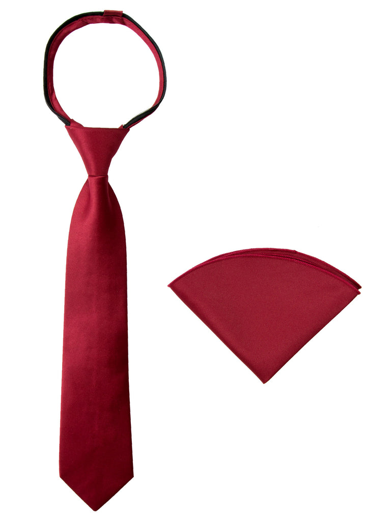 Boys' Satin Zipper Necktie and Handkerchief Set