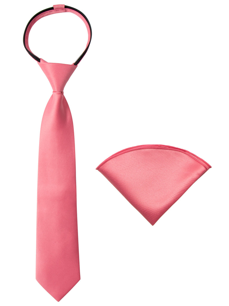 Boys' Satin Zipper Necktie and Handkerchief Set