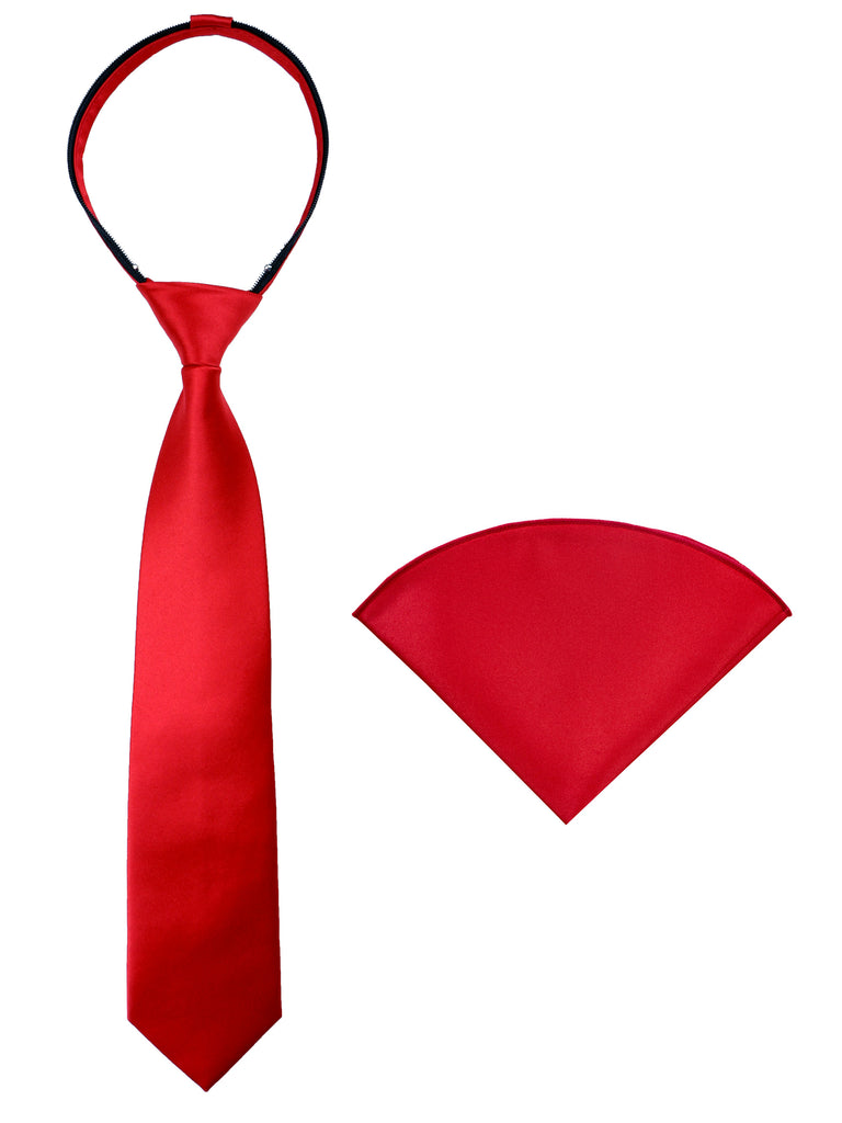 Boys' Satin Zipper Necktie and Handkerchief Set