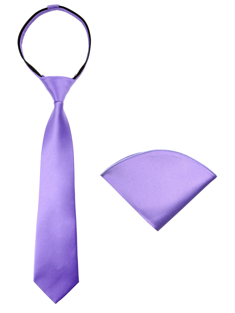Boys' Satin Zipper Necktie and Handkerchief Set