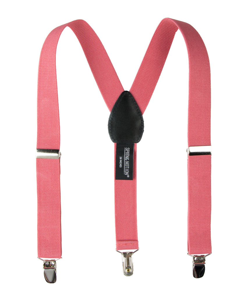 boys' coral spring melon elastic stretch suspenders with geniune leather crosspatch and polished metal clips