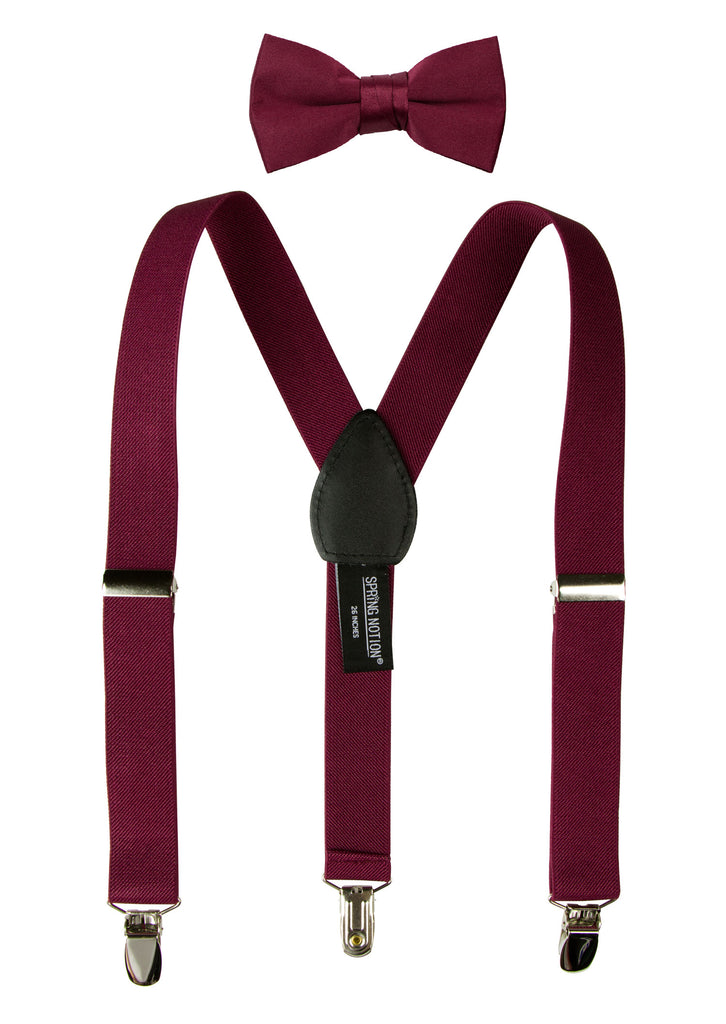 Boys' 4 Piece Suspenders Outfit, Charcoal/White/Burgundy
