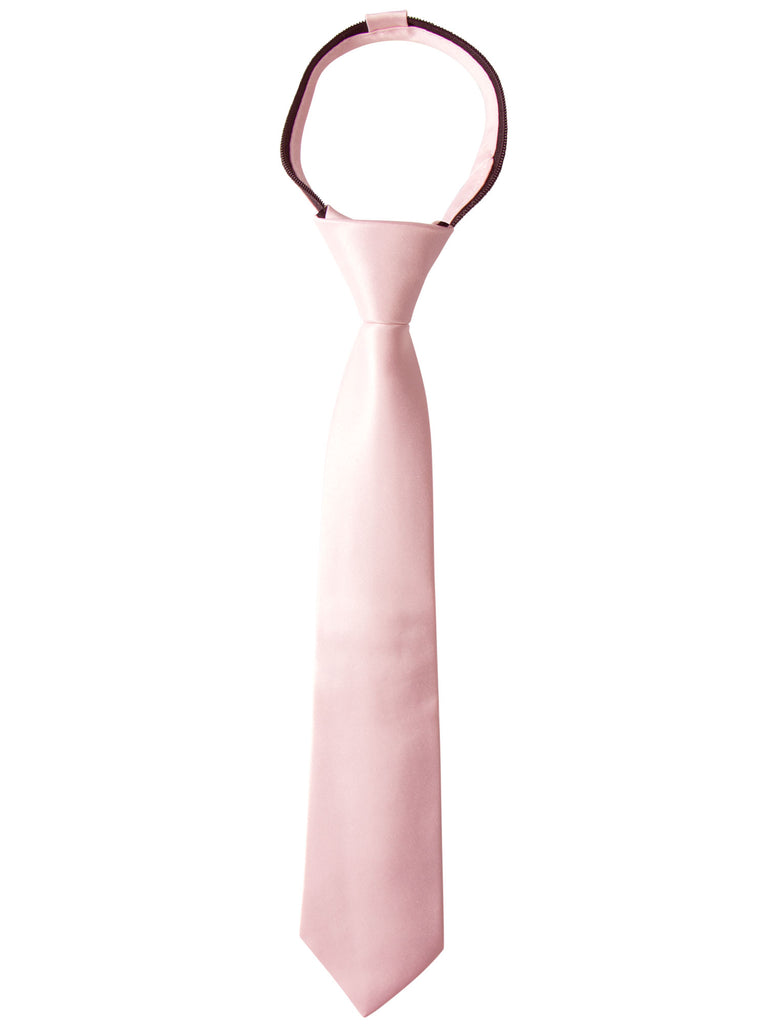 boys' blush pink satin zipper necktie