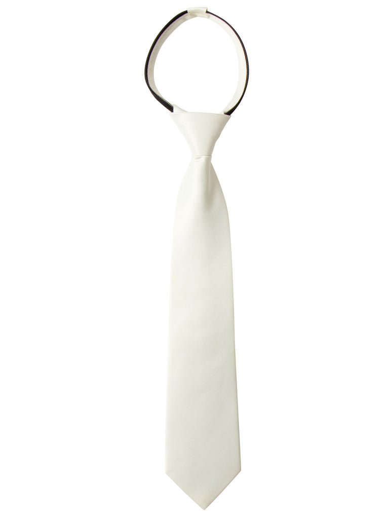 boys' ivory satin zipper necktie