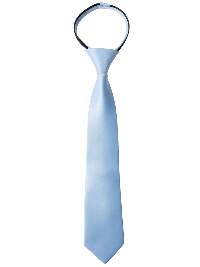 boys' light blue satin zipper necktie