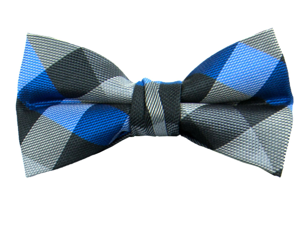 Boys' Pre-Tied Woven Bow Tie, Checkered Blue (Color 02)