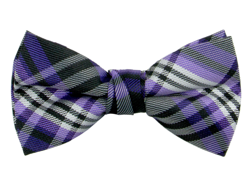 Boys' Pre-Tied Woven Bow Tie, Plaid Purple (Color 13)