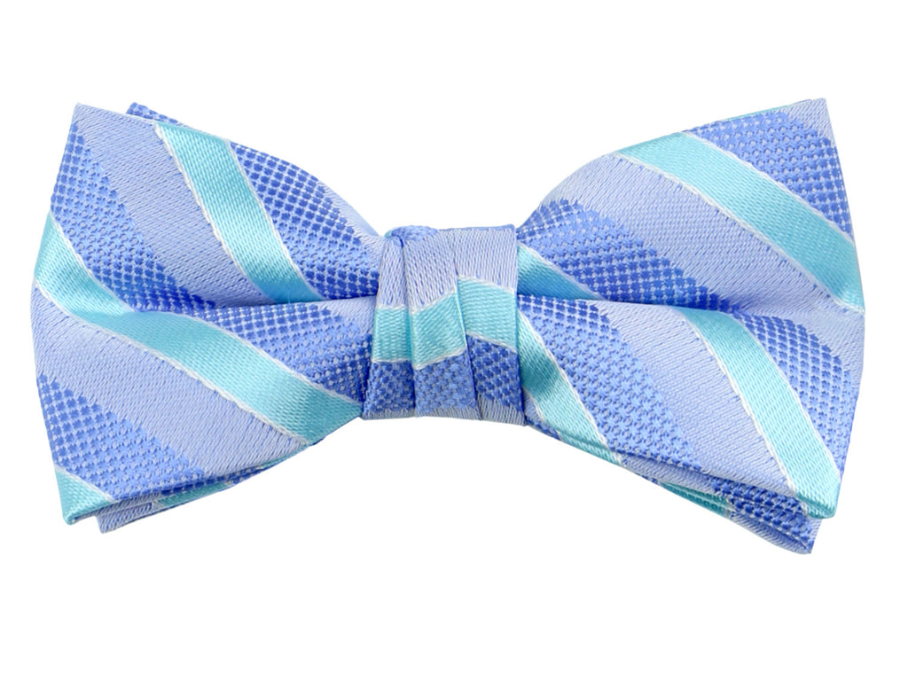 Boys' Pre-Tied Woven Bow Tie, Aqua Stripes (Color 16)