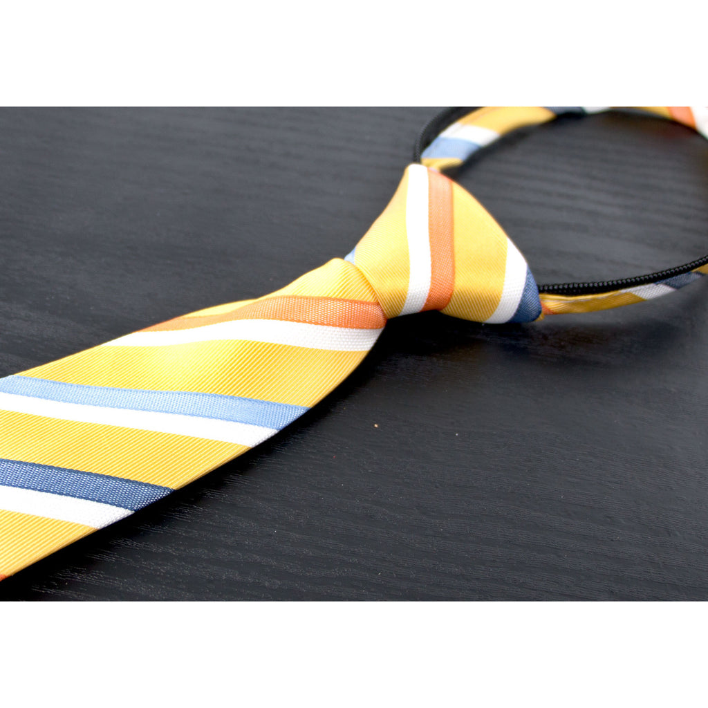 boys' yellow patterned striped woven zipper necktie tie