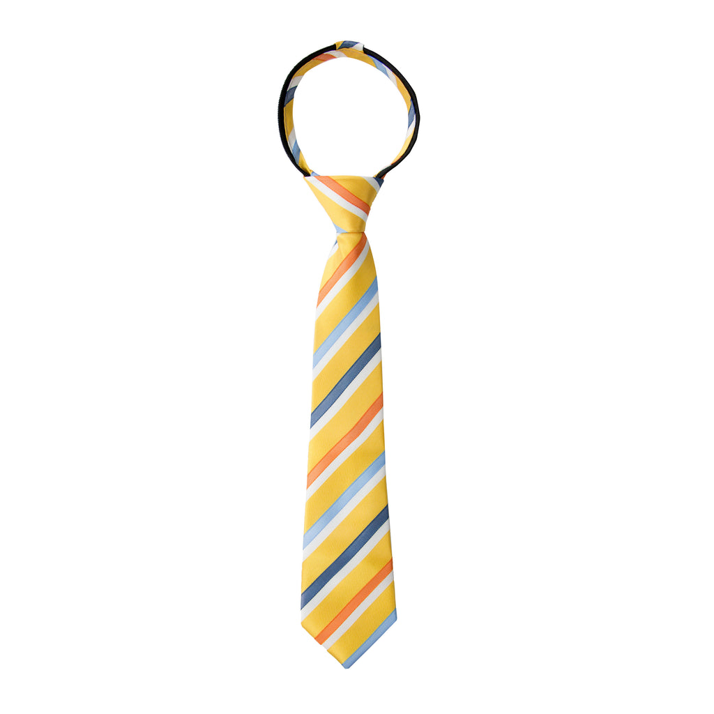 boys' yellow patterned striped woven zipper necktie tie