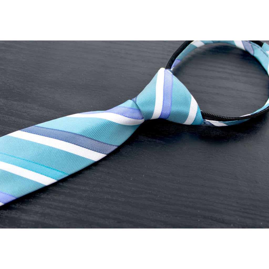boys' light blue baby blue patterned striped woven zipper necktie tie
