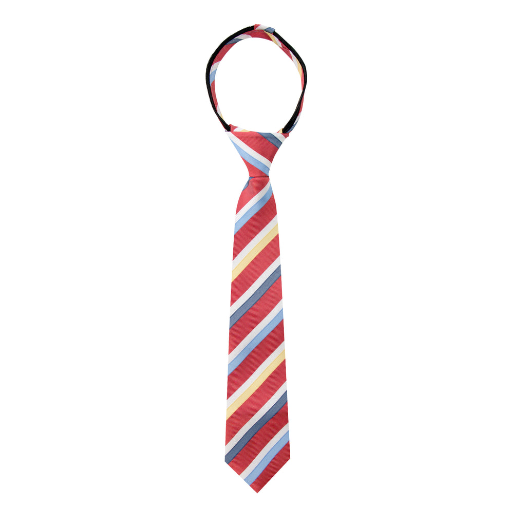 boys' red patterned striped woven zipper necktie tie