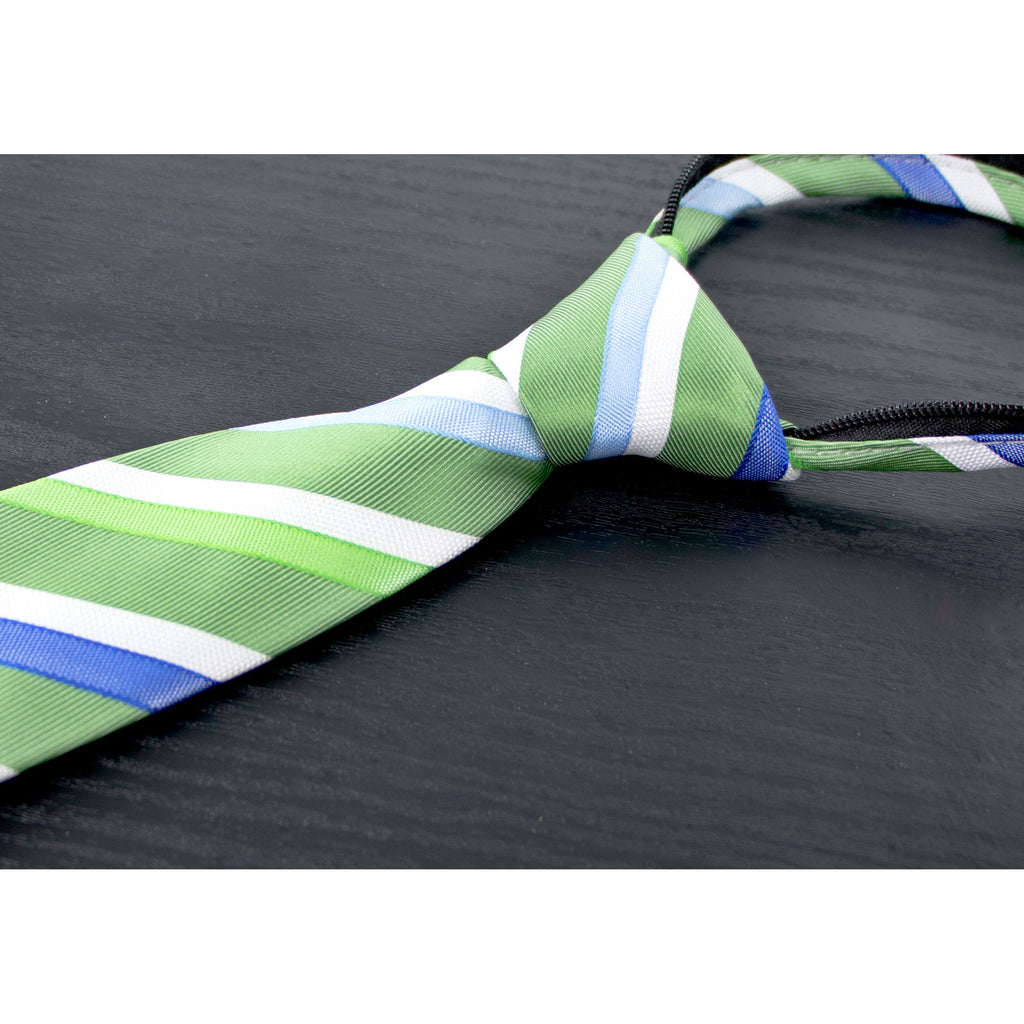 boys' green patterned striped woven zipper necktie tie