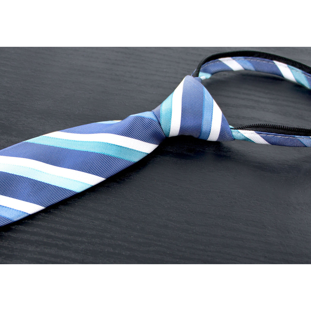 boys' blue patterned striped woven zipper necktie tie