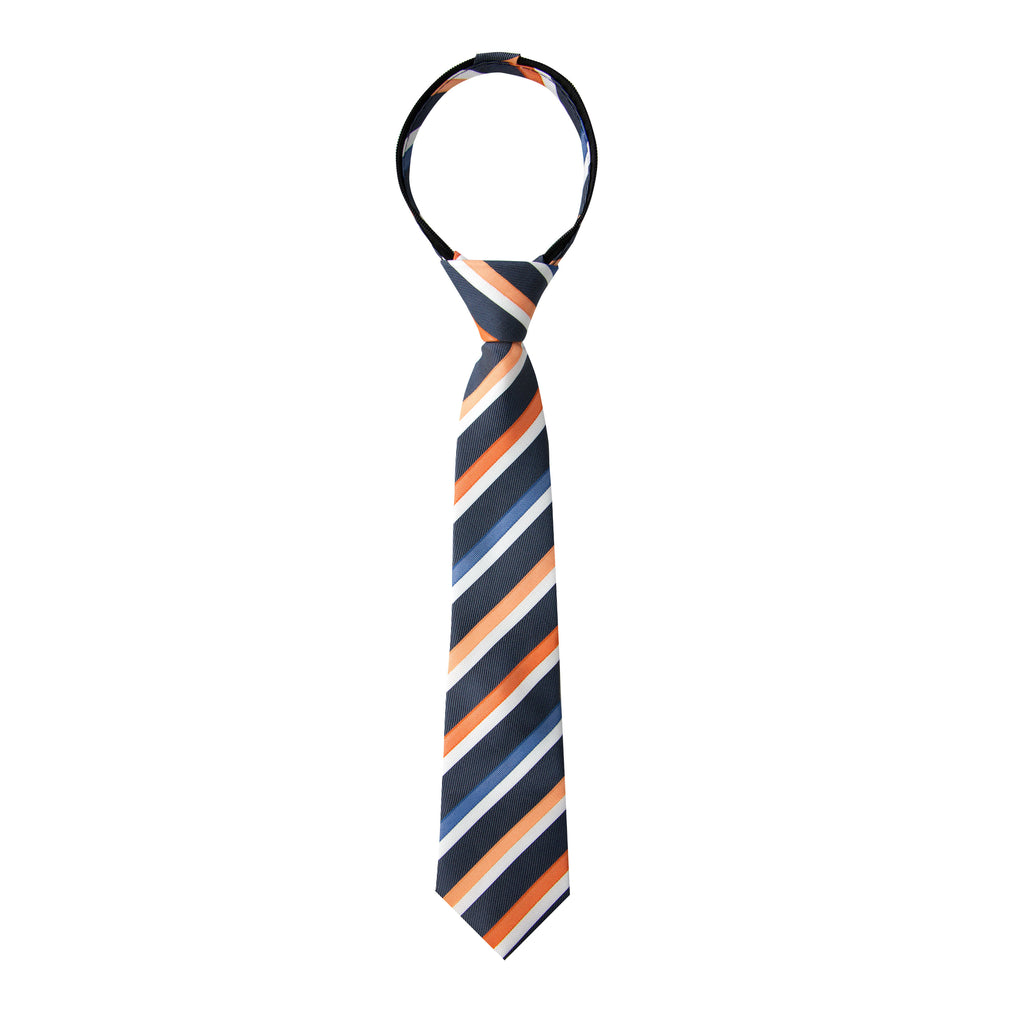 boys' navy blue patterned striped woven zipper necktie tie