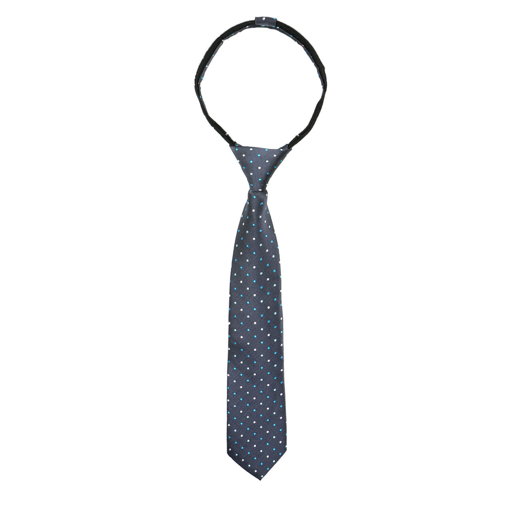boys' gray turquoise dotted polka dots patterned woven zipper necktie tie