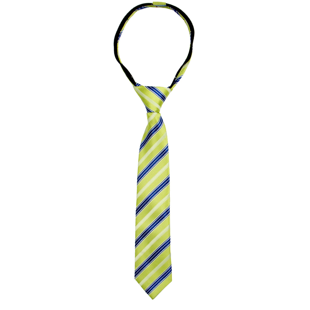 boys' lime green blue stripes patterned woven zipper necktie tie