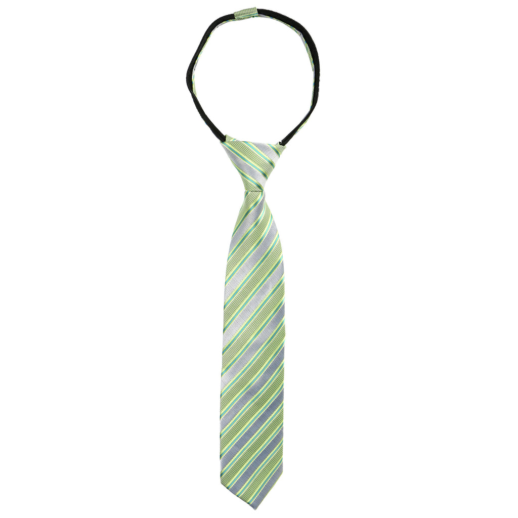 boys' green grey gray stripes patterned woven zipper necktie tie