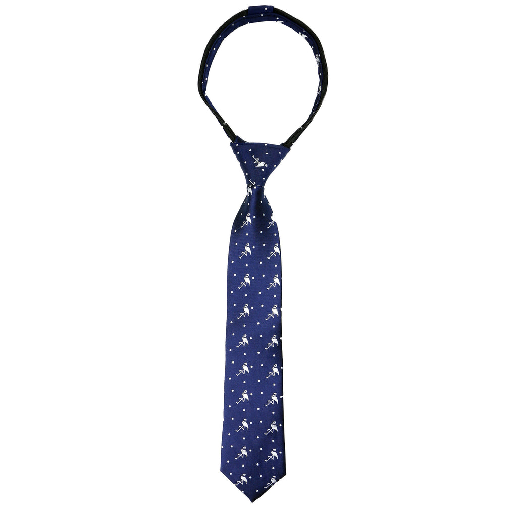 boys' royal blue white cranes patterned woven zipper necktie tie