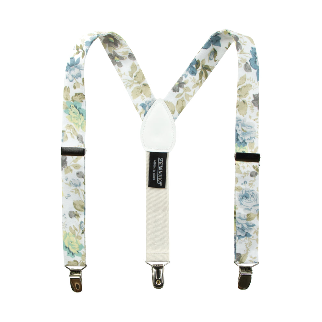 Boys's Floral Cotton Suspenders, Sage Yellow (Color F24)
