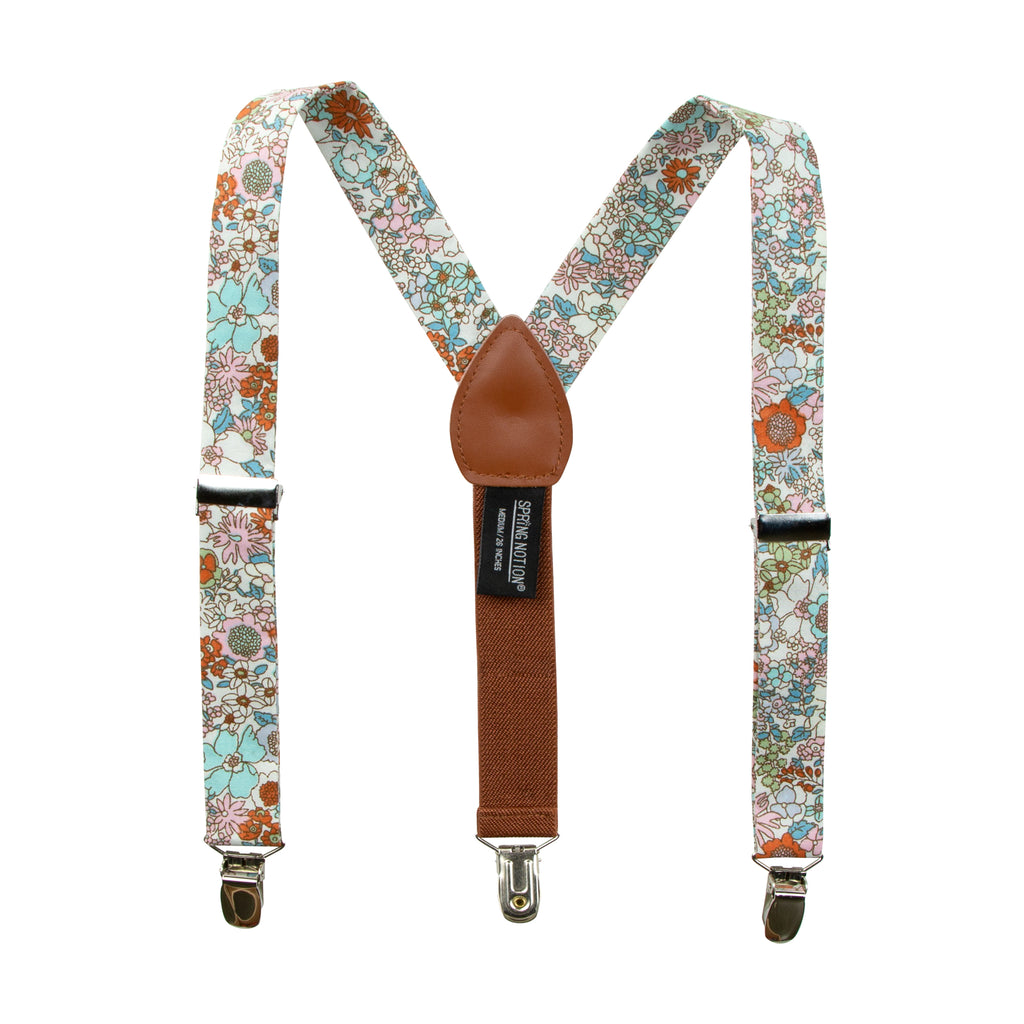 Boys's Floral Cotton Suspenders, Blue Pink Sage (Color F27)