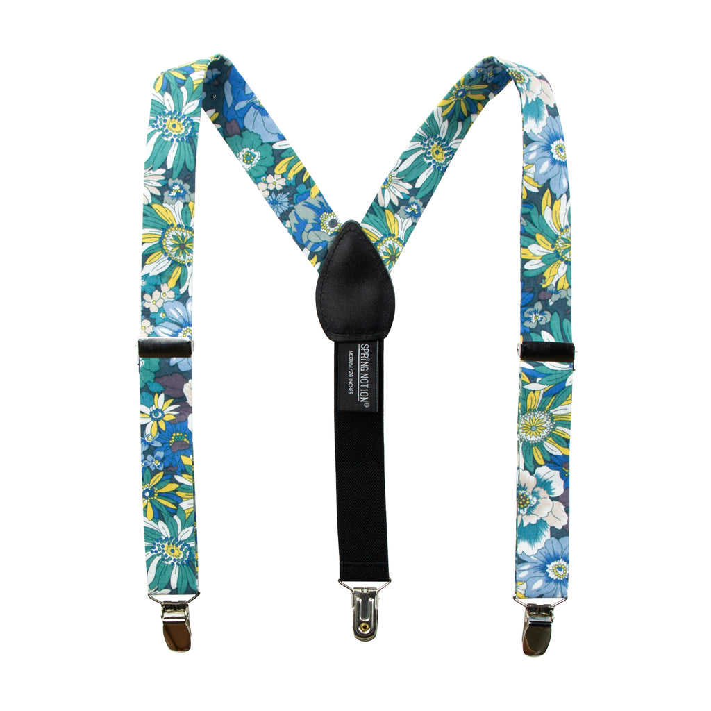 Boys's Floral Cotton Suspenders, Blue (Color F31)