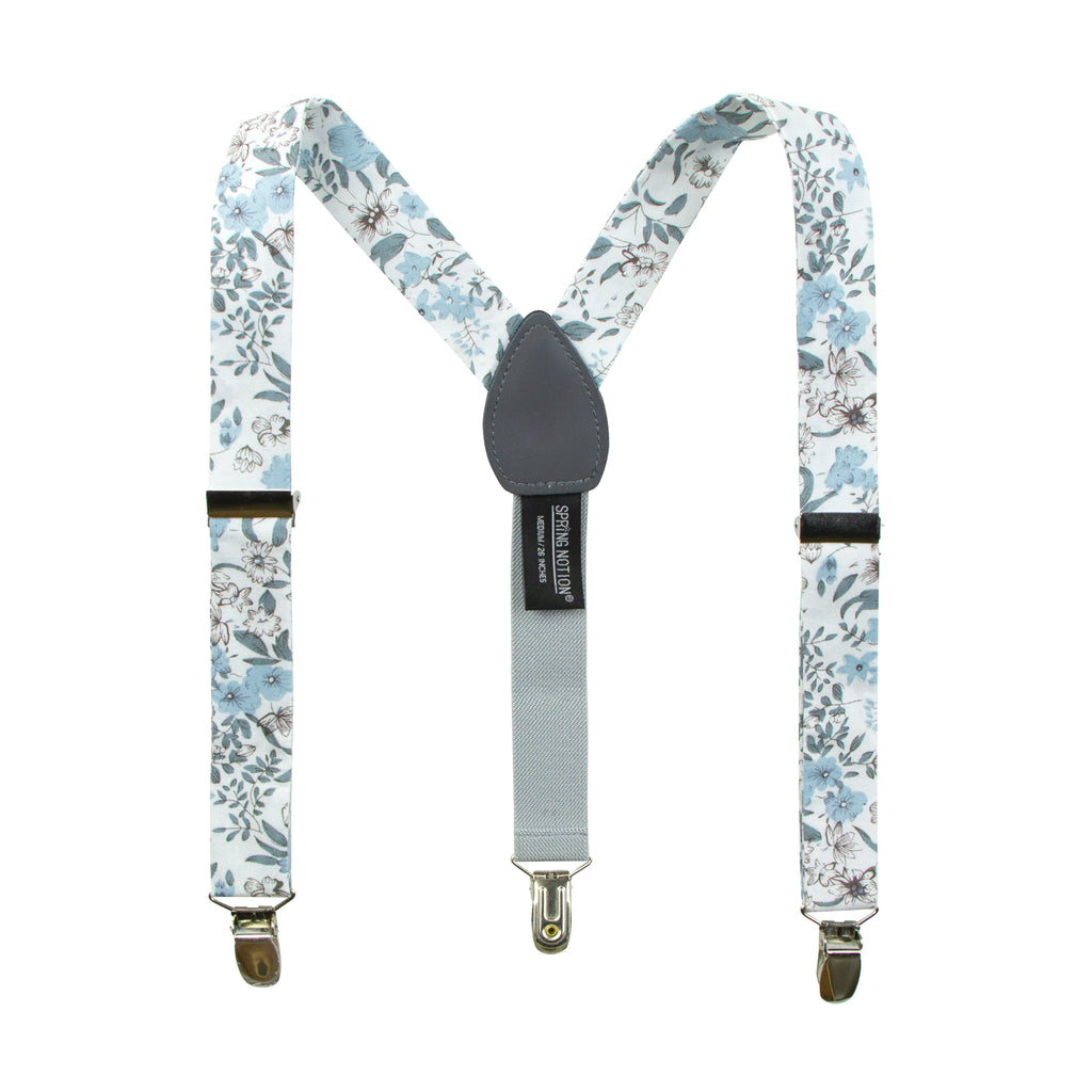 Boys's Floral Cotton Suspenders, Dusty Blue (Color F48)