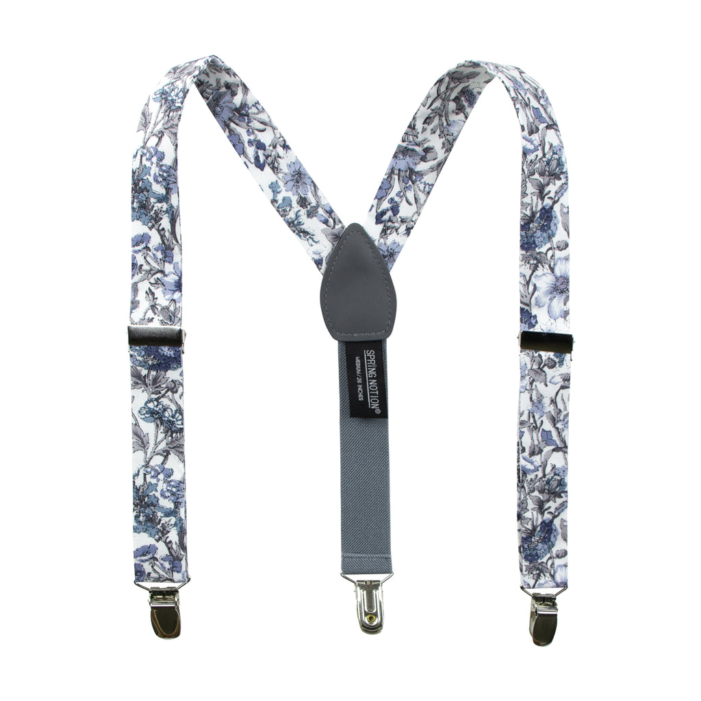 Boys's Floral Cotton Suspenders, Steel Blue (Color F54)