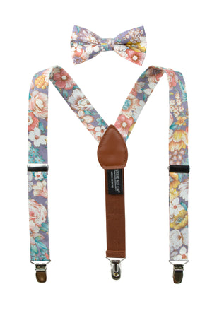 Boys' Floral Cotton Suspenders and Bow Tie Set, Lavender Haze (Color F53)