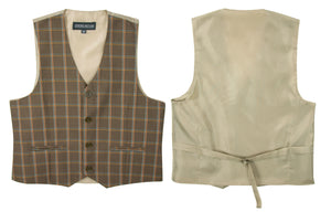 Boys' Plaid Checkers Tartan Suit Vest Waistcoat Brown Orange